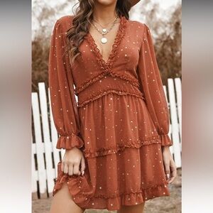 Ruffled V-Neck Dress | Amazon | Burnt Orange | M